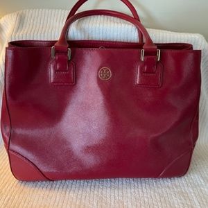 Tori Burch spacious red pink tote